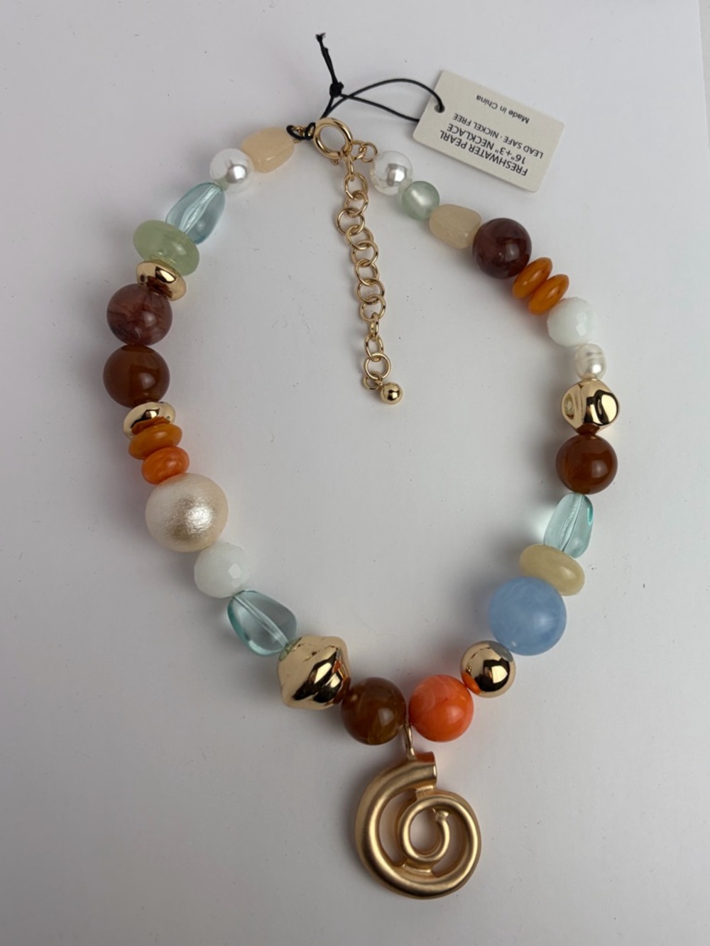NWT ⚜️♥️⚜️ Piper K Gorgeous Mixed Beaded Spiral Pendant Necklace - Picture 12 of 13